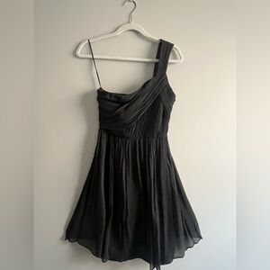 J. Crew Charcoal One Shoulder Silk Chiffon Lucienne Cocktail Dress Size 2